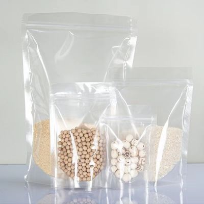 Transparante voedselverpakking PE-plastic stand-up pouch met aseptisch logo