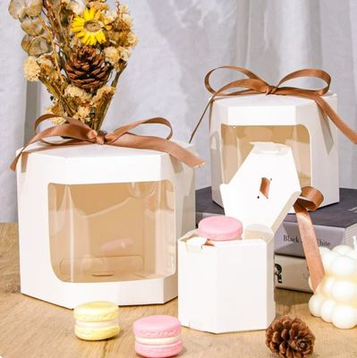 Gepersonaliseerde witte kartonnen cake doos met venster 4 en 6 gaten Cupcake verpakkingsdoos