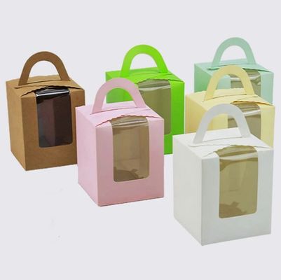 Draagbare cupcake verpakkingsdoos met deksel en venster inbreng aangepast roze kleur