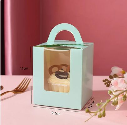 Draagbare cupcake verpakkingsdoos met deksel en venster inbreng aangepast roze kleur