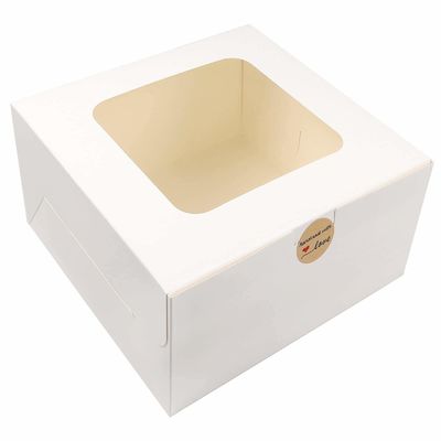 Wit papier bakkerijdoos met venster vierkant karton wegwerpkoekdoos