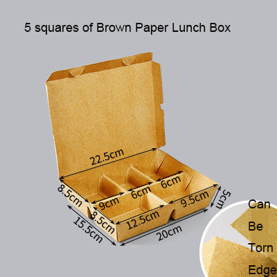 Wegwerpbare 5 vierkante houten pulppapier lunchbox voor milieuvriendelijke fastfoodverpakkingen