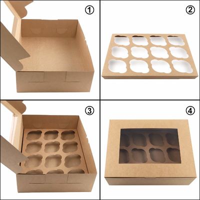 12x12x12 Kraft Paper Custom Cupcake Verpakking Cake Met Doorzichtige Venster