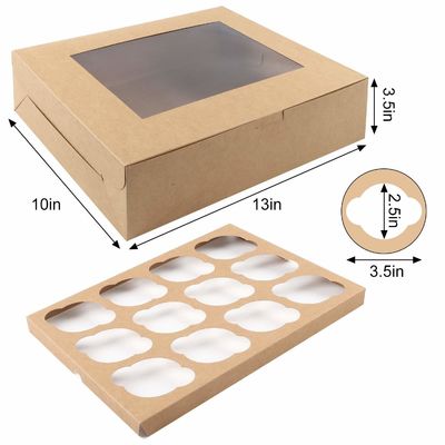 12x12x12 Kraft Paper Custom Cupcake Verpakking Cake Met Doorzichtige Venster