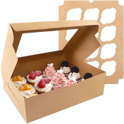 Vensterverpakking Bakkerij Taartdoos met inzetstukken 12 gaten Cupcake houder in Kraft papier