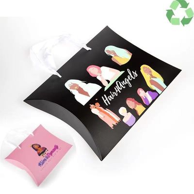 Gepersonaliseerde papieren zakken voor haarverlenging Verpakking Kraft kussensdoos met handlengte handvat