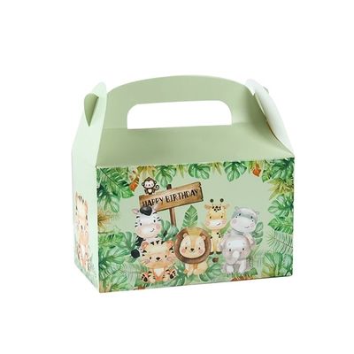 Custom Animal Print Handle Paper Box voor Kinderen Jungle Theme Verjaardag en Baby Shower