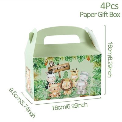 Custom Animal Print Handle Paper Box voor Kinderen Jungle Theme Verjaardag en Baby Shower