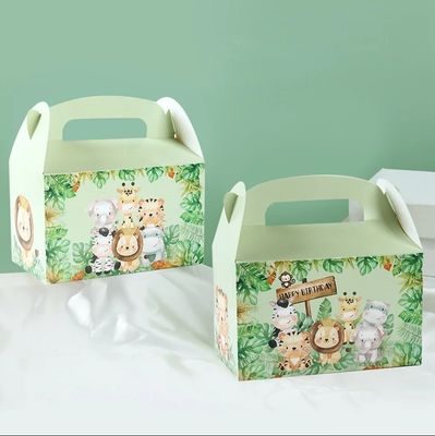 Custom Animal Print Handle Paper Box voor Kinderen Jungle Theme Verjaardag en Baby Shower