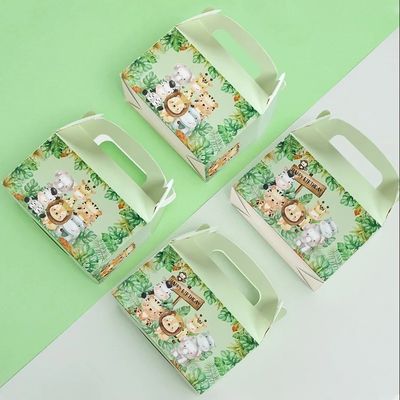Custom Animal Print Handle Paper Box voor Kinderen Jungle Theme Verjaardag en Baby Shower