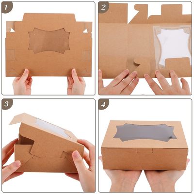 Doorzichtige Bento Donut Cake Pastry Cookie Cupcake Box met Clear Window Kraft Paper