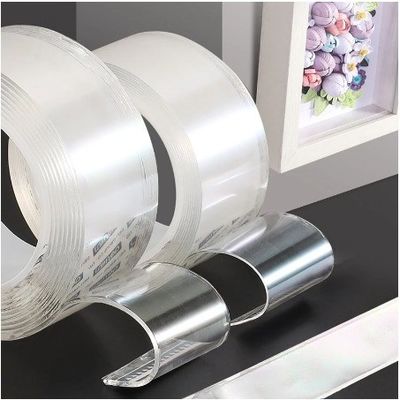 Wasbare nano dubbelzijdige tape voor haak / keuken / badkamer 1 mm / 2 mm x 50 mm doorzichtig