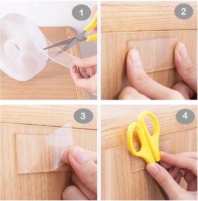 Wasbare nano dubbelzijdige tape voor haak / keuken / badkamer 1 mm / 2 mm x 50 mm doorzichtig